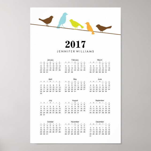 Affiches Calendrier des oiseaux colorés 2017 (Devant)