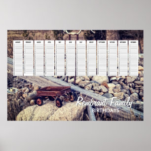 Affiches Calendrier familial de naissance Wagon Rouge Nosta