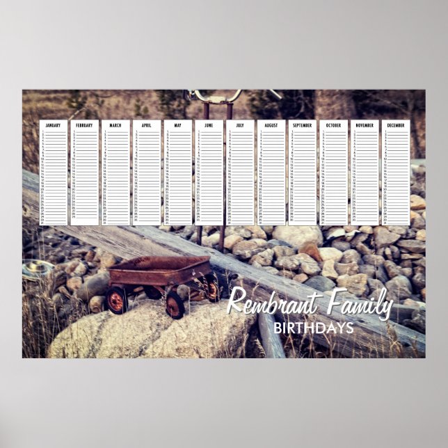 Affiches Calendrier familial de naissance Wagon Rouge Nosta (Devant)