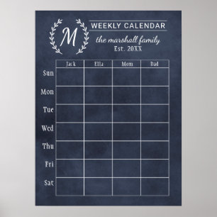 Affiches Calendrier familial hebdomadaire Navy Chalkboard a