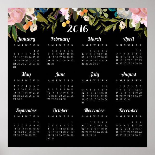 Affiches Calendrier Floral moderne 2016 (Devant)