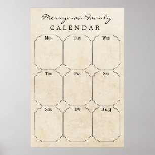 Affiches Calendrier hebdomadaire de la famille vintage