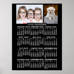 Affiches Calendrier mensuel de l'année 2018 Noir   Photos p
