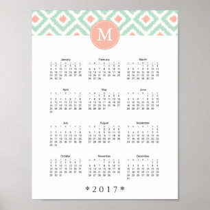 Affiches Calendrier Mint et Coral Ikat Motif 2017