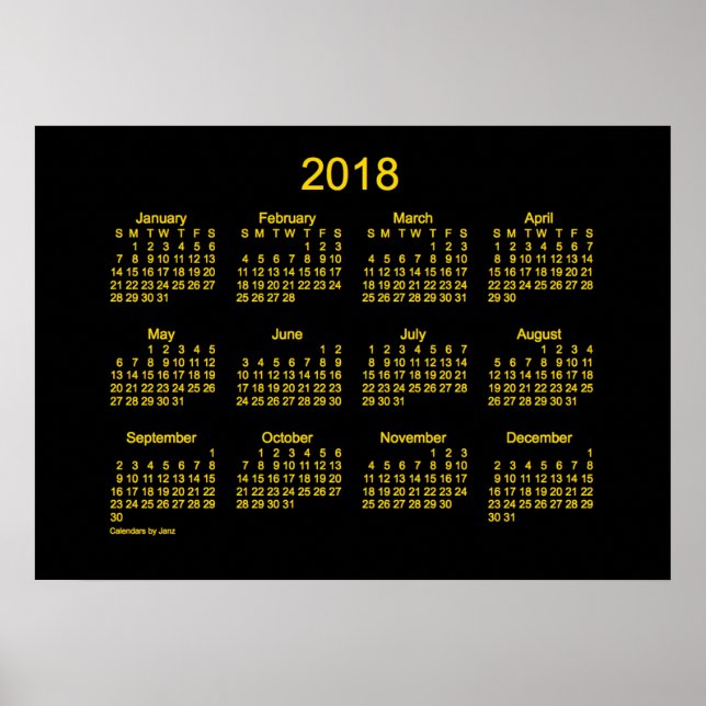 Affiches Calendrier mural Neon Gold 2018 par Janz (Devant)