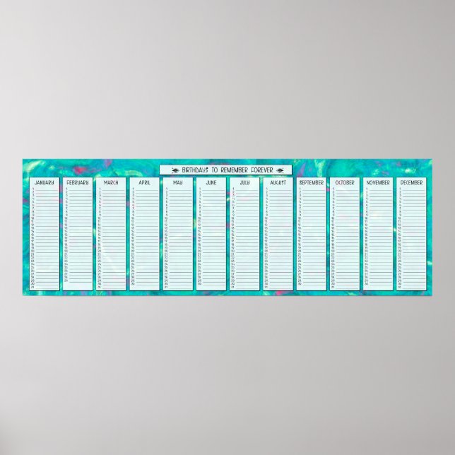 Affiches Calendrier perpétuel abstrait Aqua d'anniversaire (Devant)