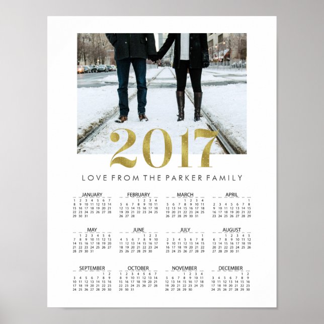 Affiches Calendrier photo de famille Simple Faux Or 2017 (Devant)