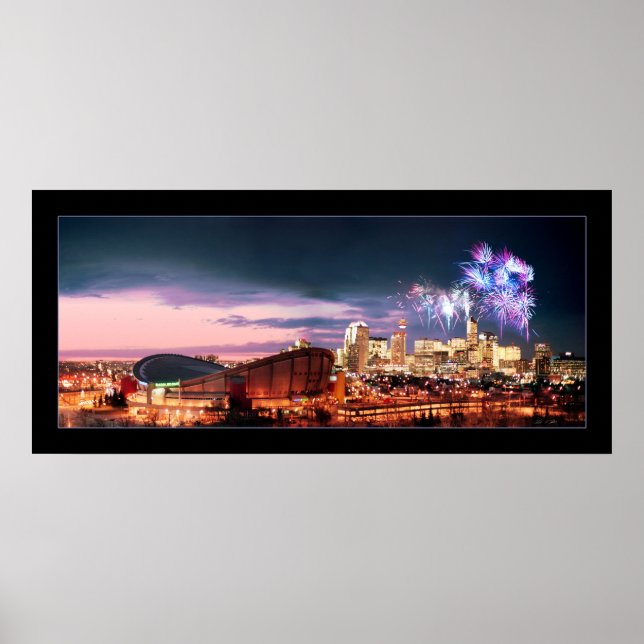 Affiches Calgary panoramique avec Fireworks. (Devant)