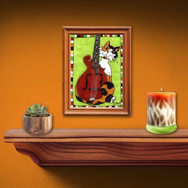 Affiches Calico Chat avec Mandolin Mini Art populaire (Créateur téléchargé)
