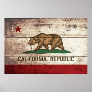 Affiches California State Flag on Old Wood Grain