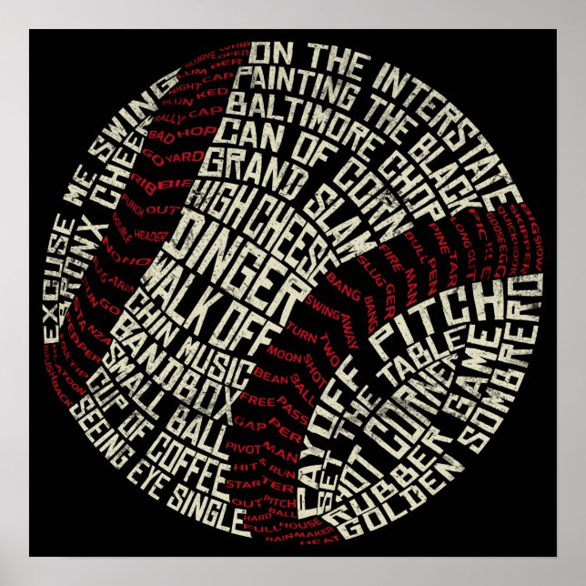 Affiches Calligramme des mots de baseball (Devant)