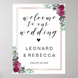 Affiches Calligraphie Welcome mariage signe cadre rose