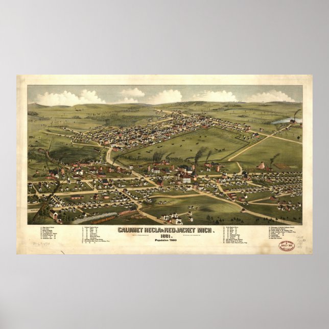 Affiches Calumet Michigan 1881 Antique carte panoramique (Devant)