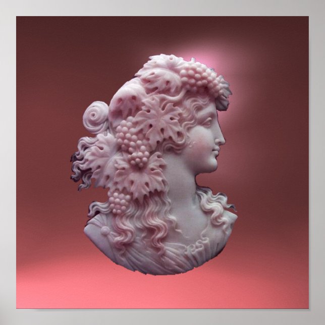 AFFICHES CAMEO ANTIQUE, DAME AVEC RAISINS ET VIGNES (Devant)