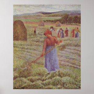 Affiches Camille Pissarro - Hay @ Eragny Farmer 1889 Huile