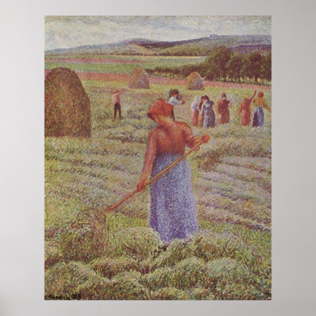 Affiches Camille Pissarro - Hay @ Eragny Farmer 1889 Huile (Devant)