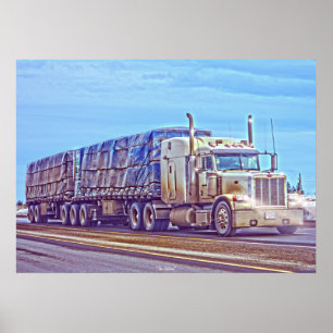 Affiches Camion blanc de fret - art de camion et de route