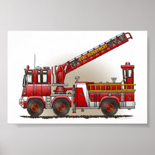 Affiches Camion d'incendie à crochet et à échelle