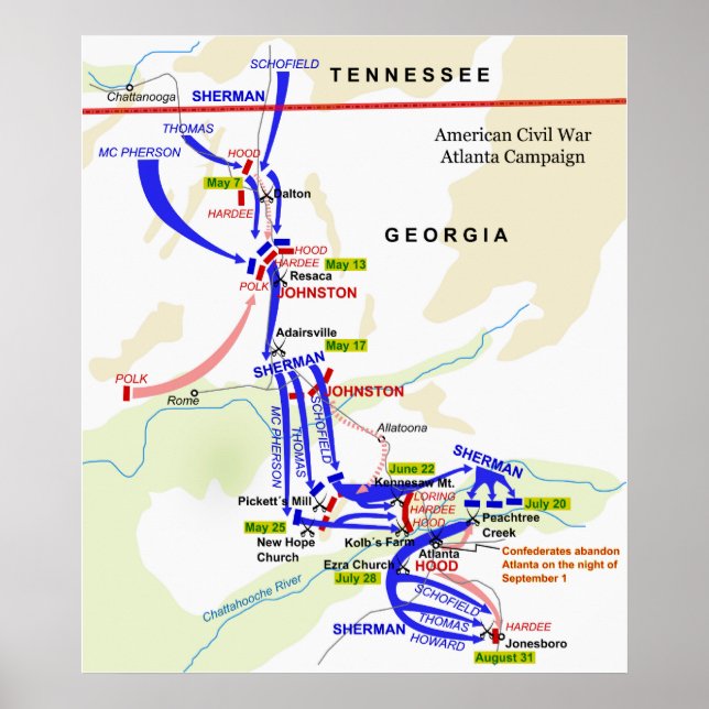 Affiches Campagne de guerre civile américaine Atlanta en 18 (Devant)