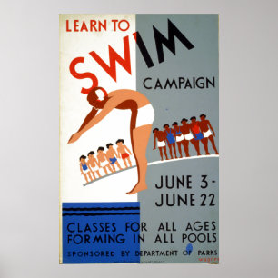 Affiches Campagne WPA vintage Apprendre à nager