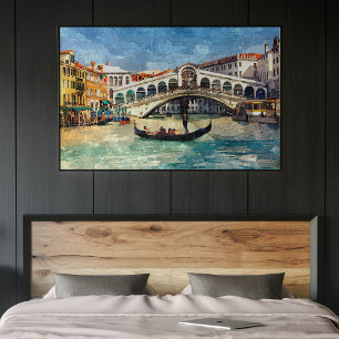 Affiches Canal de Venise coloré Grande Aquarelle Peinture