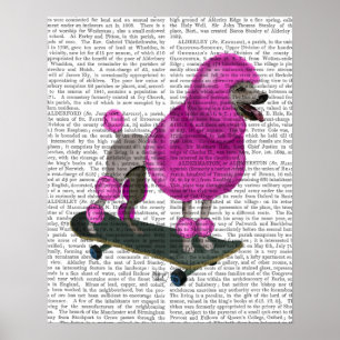 Affiches Caniche et planche à roulettes roses