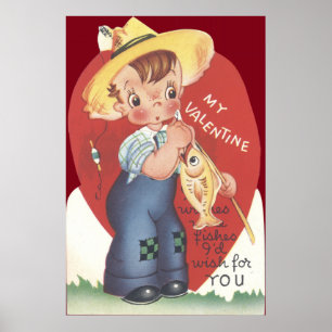 Affiches Canne à pêche garçon de la campagne Saint-Valentin