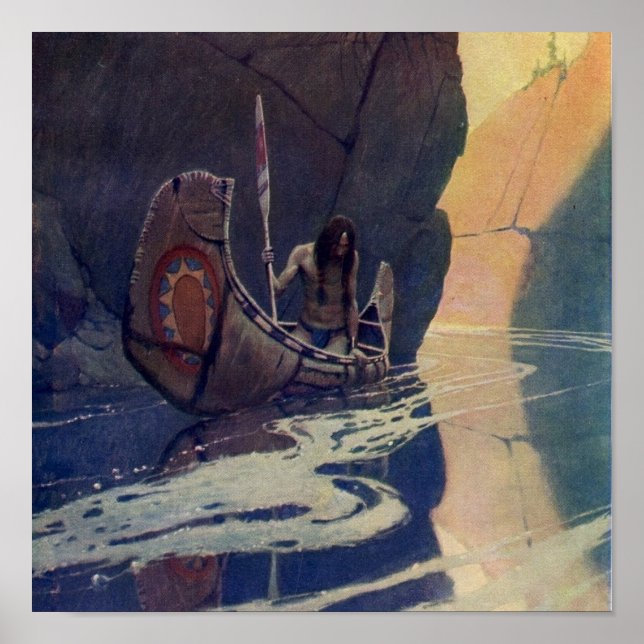 Affiches Canoë indien vintage pagayage Sun Classic (Devant)