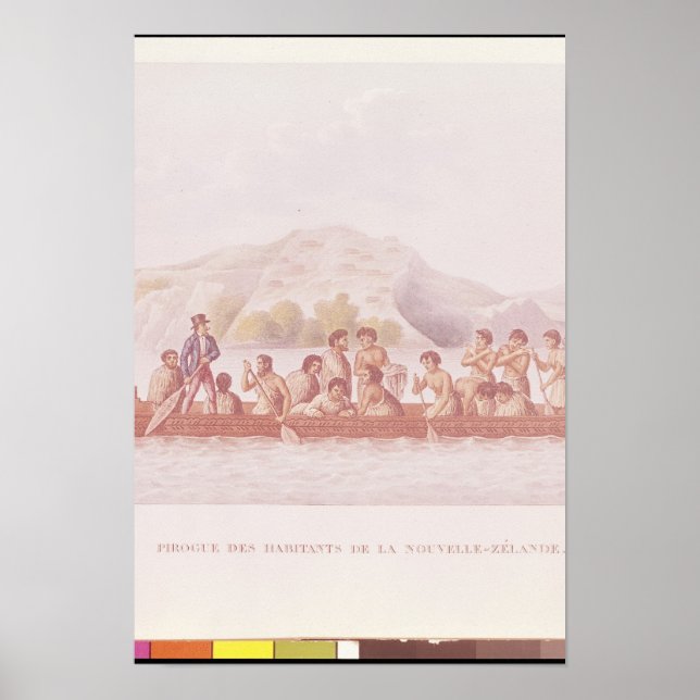 Affiches Canot Dugout piloté par des natifs de Nouvelle-Zél (Devant)