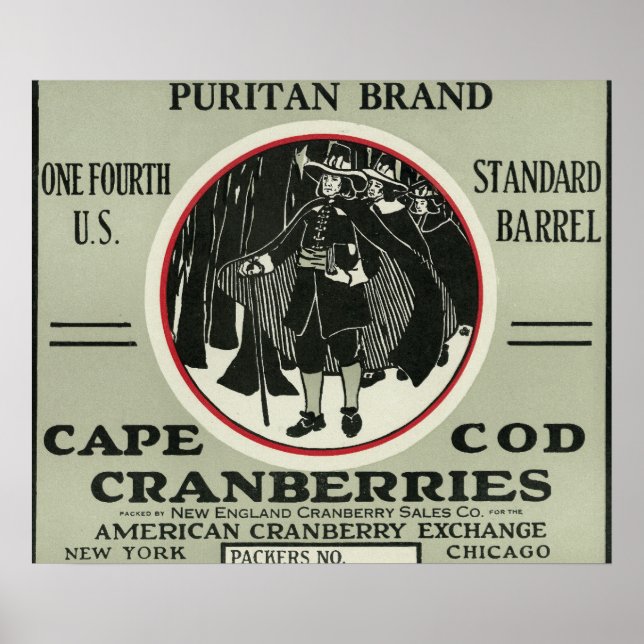 Affiches Cape Cod Puritan Marque Cranberry Étiquette (Devant)