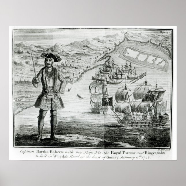Affiches Capitaine Bartholomew Roberts avec deux navires (Devant)