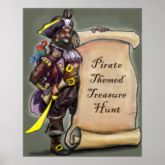Affiches Capitaine pirate avec rouleau de chasse au trésor