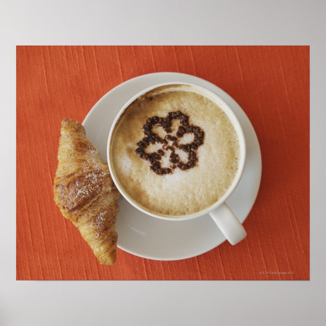 Affiches Cappuccino au chocolat et un croissant, Italie (Devant)