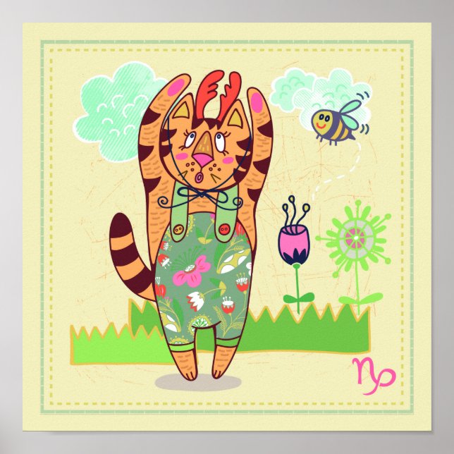 Affiches Capricorn Chat Zodiac Nursery Imprimer (Devant)