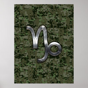 Affiches Capricorn Zodiac Connexion vert olive camo numériq