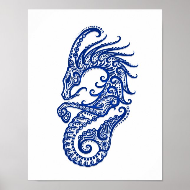 Affiches Capricorne bleu complexe Zodiac sur blanc (Devant)