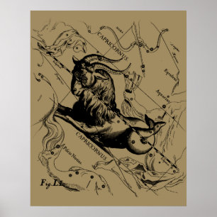 Affiches Capricorne Constellation Hevelius 1690 sur Taupe