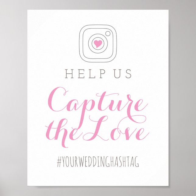 Affiches Capturez le hashtag Mariage Love Pink (Devant)