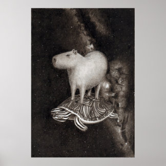 Affiches Capybara et terrapine traversant l'espace