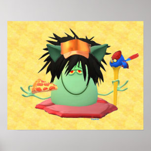 Affiches Caractère de pizza Monster Vert Animé