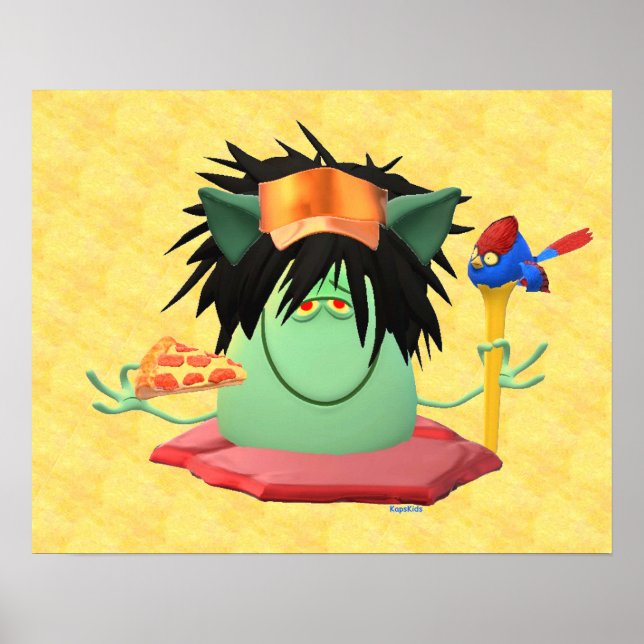 Affiches Caractère de pizza Monster Vert Animé (Devant)