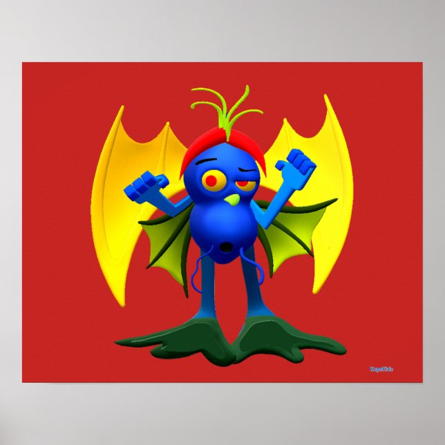 Affiches Caractère Monstre Animé avec ailes (Devant)