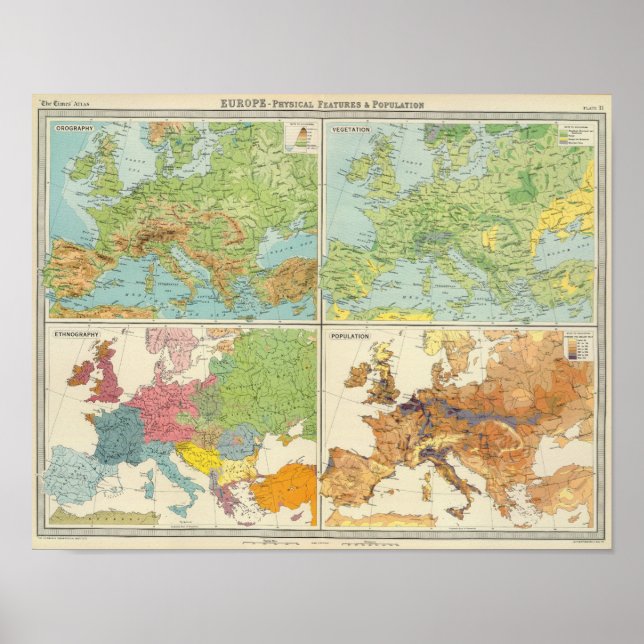 Affiches Caractéristiques physiques de l'Europe et populati (Devant)