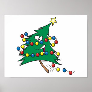Affiches caricature mignonne personnage d'arbre de Noël