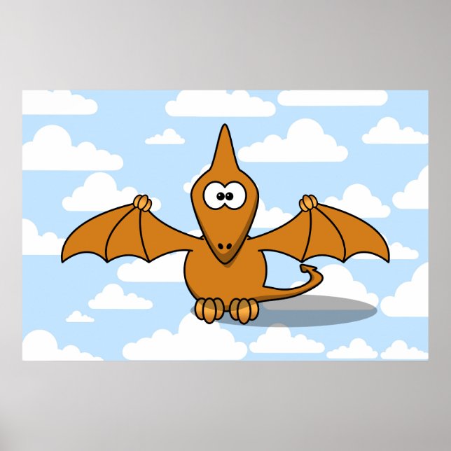 Affiches Caricature Pterodactyle à l'orange mignon (Devant)