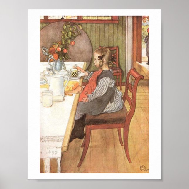 Affiches Carl Larsson Petit déjeuner malheureux de Late Ris (Devant)