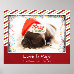 Affiches Carlin de Noël à Santa Hat avec lumières de Noël