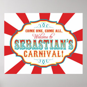 Affiches Carnival Circus Birthday Banner Sebastian CUSTOM