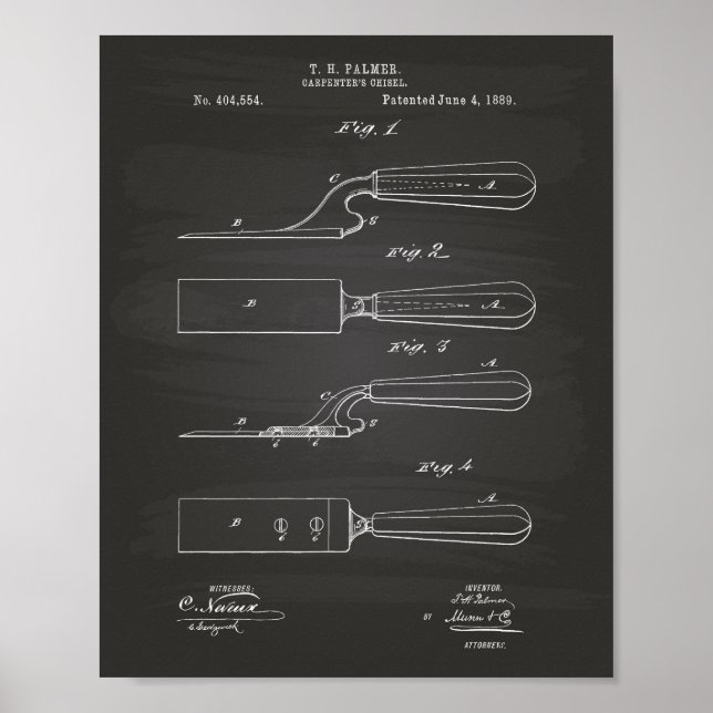 Affiches Carpenter's Chisel 1889 Patent Art Chalkboard (Devant)