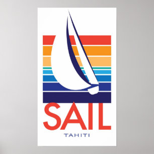 Affiches Carré de couleur de bateau_Affiche TAHITI voile